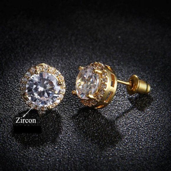 💎Round Gold Plated Classic Stud Earrings for Women, UNVN12441 - Picture 1 of 3
